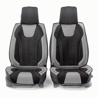 Накидки на сиденье Car Performance передние 2 шт алькантара + экокожа черн/серые  CUS-3034 BK/GY
