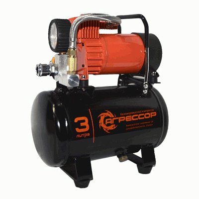 Компрессор 35л/мин 180W 12V ресивер 3л шланг с переходником10м Агрессор