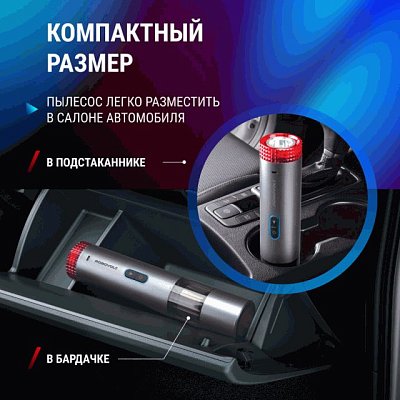 Пылесос беспроводной ROBOVOLT V6 80W 2 насадки,LED фонарь, магн.крышка, з-а micro USB 5V 1,8A, сумка