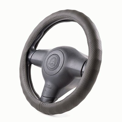 Оплетка  экокожа черная Autoprofi перфорированная,ребристая основа 25 шт/уп AP-1912 BK (M)