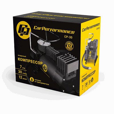 Компрессор  30л/мин 140W 12V металлический поршень, в компл 3 насадки Car Performance CP-30