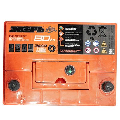 Аккумуляторная батарея 80 Ач ЗВЕРЬ Asia (85D23R) п/п  23,2*17,5*22,5