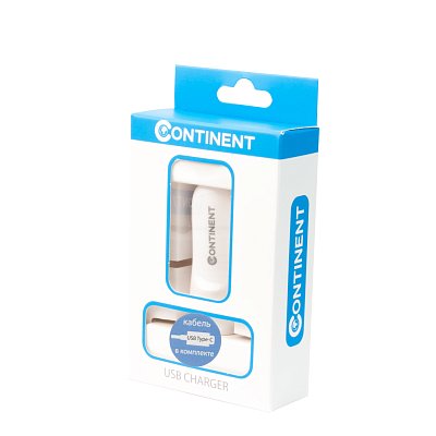 Автомобильное ЗУ Continent 2 USB 2А кабель Type-C White