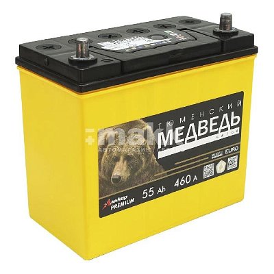 Аккумуляторная батарея 55 Ач Тюменский медведь (65B24L) LA о/п тонк.кл. 23,8*12,9*22,7