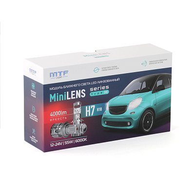 Светодиодные линзы MiniLENS H4/H19, 12V, 30/45W, 5500K, 4500LM MTF комплект