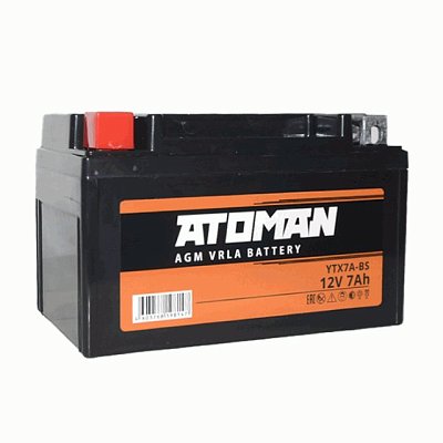 Мото аккумулятор ATOMAN AGM 12V 7Aч (YTX7A-BS) п/п