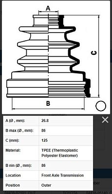 Пыльник ШРУСа Lexus Toyota внешн. CD23006 JIKIU