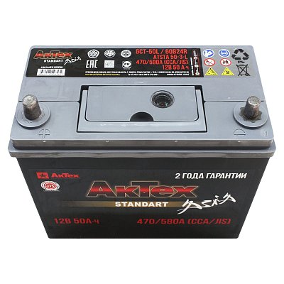 Аккумуляторная батарея 50 Ач Актех Standart Asia (55B24R) п/п тонк.кл 23,8*12,9*22,5