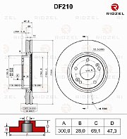 Диск тормозной передний HYUNDAI i40/iX35/Sonata/Tucson DF210 Ridzel (1шт) "В"