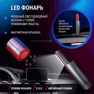 Пылесос беспроводной ROBOVOLT V8,100W 2 насадки,LED фонарь,магн.крышка,зарядка Type-C 5V 1,8A, сумка