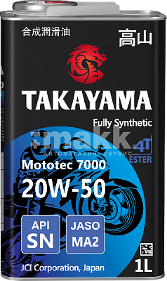 Масло моторное TAKAYAMA Mototec 7000 20W50 4Т синт  API SN JASO MA-2 1л
