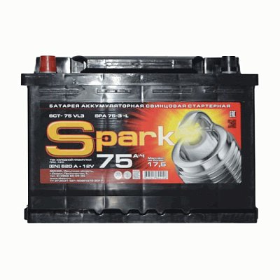 Аккумуляторная батарея 75 Ач Spark п/п  27,8*17,5*19