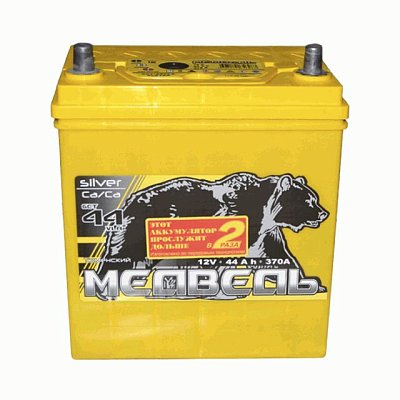 Аккумуляторная батарея 44 Ач Медведь (50B19R) VLA Ca/Ca п/п тонкие клеммы 19,5*12,9*22,2