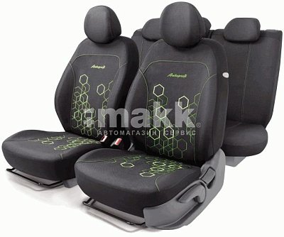 Чехлы автомоб. HOLOGRAM жаккард 11 предм 2 молн чёрн/зеленые AIRBAG HOL-1102 BK/GREEN