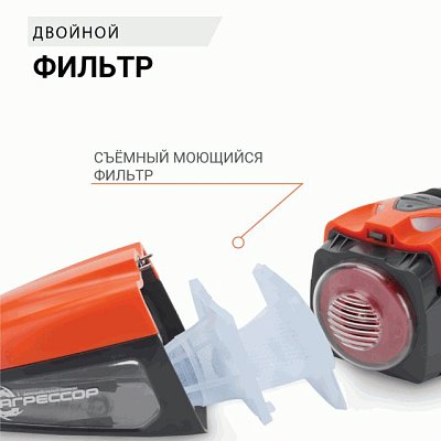 Пылесос автомоб "Агрессор" 12V 90W 2х скоростной LED фонарь 470мл шнур 4м 4 насадки AGR-170T