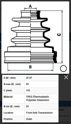 Пыльник ШРУСа Toyota Camry ACV40 внешн. CD21057 JIKIU