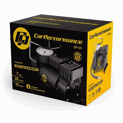 Компрессор  35л/мин 160W 12V металлический поршень, в компл 3 насадки Car Performance CP-35