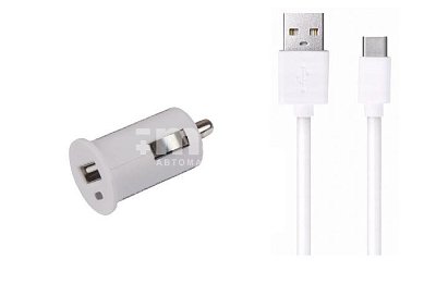 Автомобильное ЗУ USB 1А + кабель Type-C USB 2.0 Continent белый ZA10-191WT /Sc1