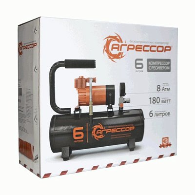 Компрессор 35л/мин 180W 12V ресивер 6л металл шланг с переходником 10м Агрессор