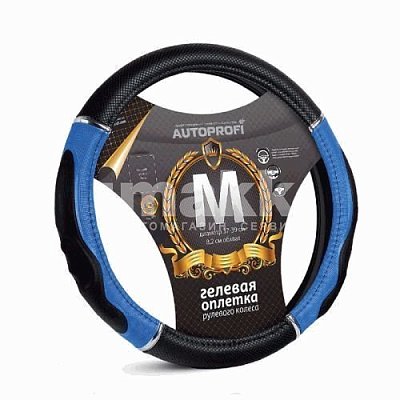 Оплётка  экокожа черн/синий Autoprofi вставки с тиснением гелевый напол 25шт/уп GL-1020 BK/BL (M)