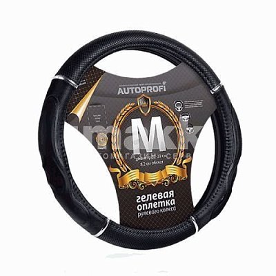 Оплётка  экокожа чёрная Autoprofi вставки с тиснением гелевый напол 25шт/уп GL-1020 BK/BK (M)