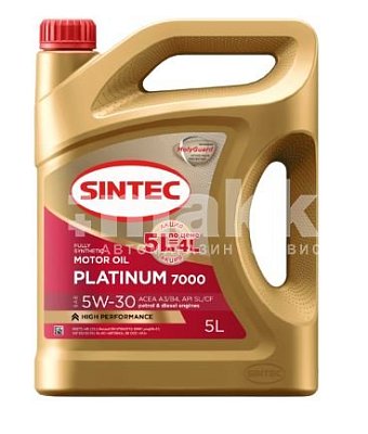 Масло моторное SINTEC PLATINUM 7000 5W30 синт. API SL/CF ACEA A3/B4   5л Акция 5л по цене 4л