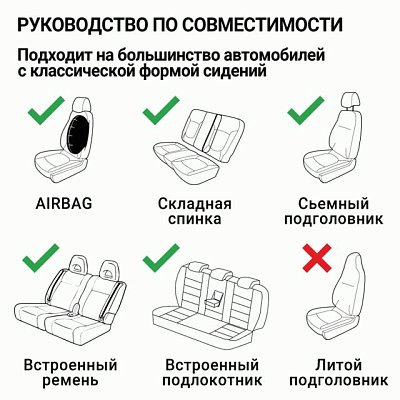 Чехлы AIRBAG полиэстер/велюр, 9 предметов, черный/черный 6 шт/уп TT-902V BK/BK