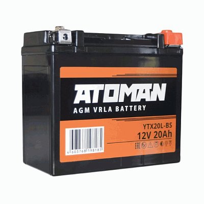 Мото аккумулятор ATOMAN AGM 12V 20Aч (YTX20L-BS) о/п