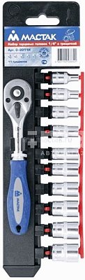 Набор торцевых головок с трещоткой 1/4", 4-13 мм, 11 предметов Мастак 0-2011H