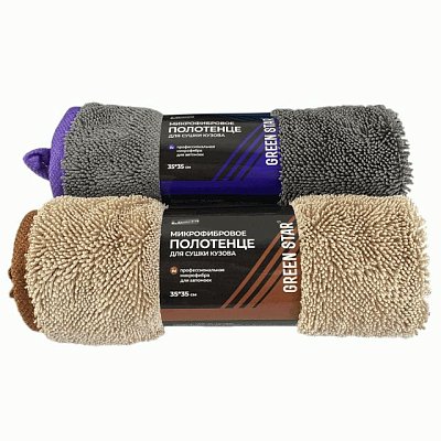 Салфетка из микрофибры 35x35 Green Star серая с фиолетовым 600 гр/м2