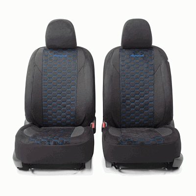 Чехлы ALCANTARA алькантара 15 предм чёрн/синие AIRBAG ALC-1505 BK/BL