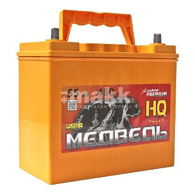 Аккумуляторная батарея 55 Ач Медведь (65B24L) VLA Ca/Ca о/п тонкие клеммы 23,7*12,8*22,2