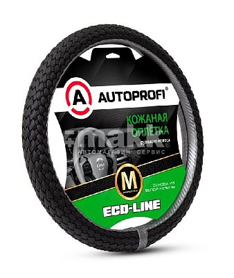 Оплетка экокожа прем.черный/т-серый Autoprofi Eco-Line плетёная 25шт/уп EL-800 BK/D.GY (M)