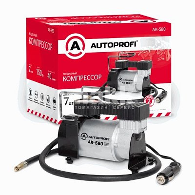 Компрессор  40л/мин 150W 12V металлический,питан.от прик.шланг с 4мя перех. AUTOPROFI 8шт/уп AK-580