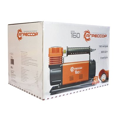 Компрессор 160л/мин 600W 10 Атм 12V шланг с переходником Агрессор AGR-160