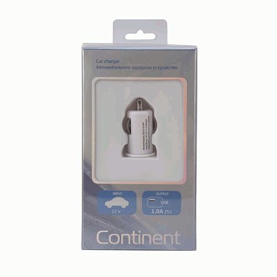 Автомобильное ЗУ USB 1А + кабель microUSB Continent белый ZA10-191WT /S1