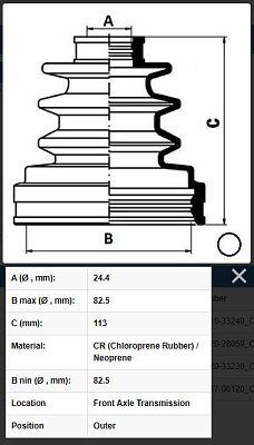 Пыльник ШРУСа Toyota Camry ESTIMA PREVIA/TARAGO внешн. CD21003 JIKIU