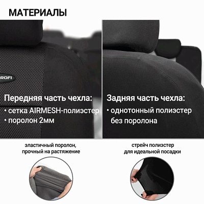 Чехлы AIRBAG полиэстер, 9 предм, передний ряд, задний ряд, черн/чер 6 шт/уп TT-902P BK/BK