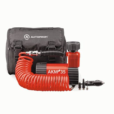 Компрессор  35л/мин 180W 12V 10Атм металлический поршень, в компл 3 насадки AUTOPROFI  AKM-35