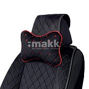 Подушка "косточка" алькантара с контрастн. прострочкой чер/красный 30*20см AUTOPROFI ALC-100NP BK/RD
