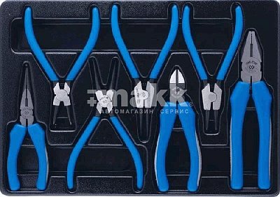 Набор съемников стопорных колец, плоскогубцев и бокорезов, ложемент, 7 предметов King Tony 9-40207GP