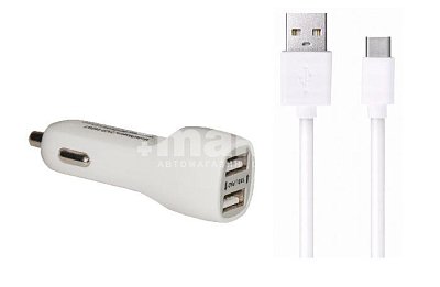 Автомобильное ЗУ Continent 2 USB 2А кабель Type-C White