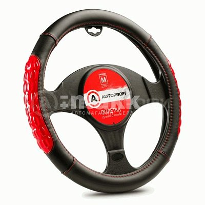 Оплетка экокожа черн/красная 2 вставки из силикона р-р М 20шт/уп AP-2060 BK/RD (M)