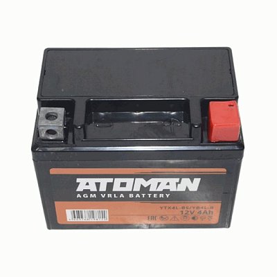 Мото аккумулятор ATOMAN AGM 12V 4Aч (YB4L-B, YTX4L-BS) о/п