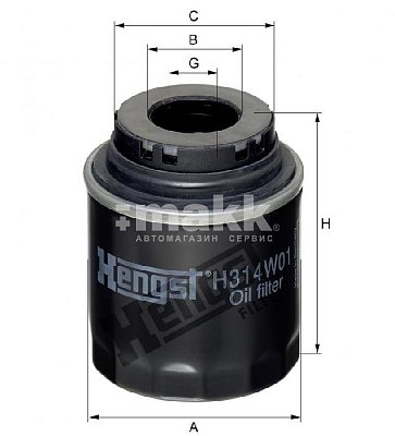 Фильтр масляный Hengst H314W01 (W 712/94) AUDI SEAT SKODA VOLKSWAGEN, замена H312W01