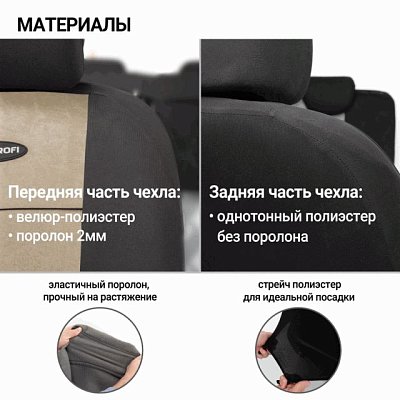 Чехлы AIRBAG полиэстер/велюр, 9 предметов, черный/св.бежевый 6шт/уп TT-902V BK/L.BE