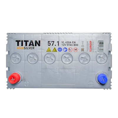 Аккумуляторная батарея 57 Ач ТИТАН Asia Silver (70B24R) п/п тонк.кл. 23,6*12,8*22,3