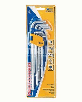 Набор ключей торцевых Г-образных TORX, длинные, 9шт Kraft 700565
