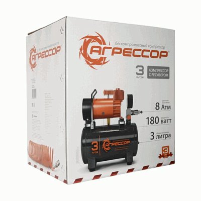 Компрессор 35л/мин 180W 12V ресивер 3л шланг с переходником10м Агрессор