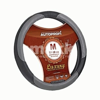 Кожаная оплётка рулевого колеса AP-1010 BK/GY (M)